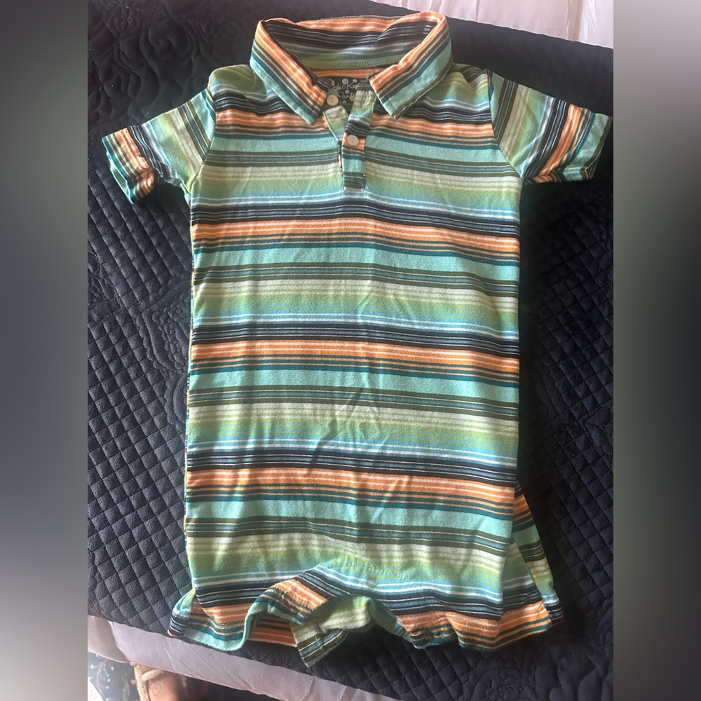Kickee Pants Striped One Piece Polo - Green, Blue, Orange